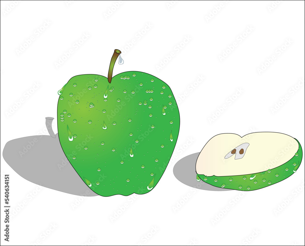fresh green apple fruit vector with water drop effect Stock Vector