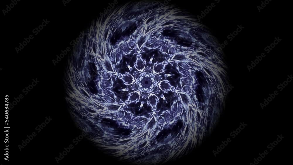 Animation of a beautiful  mandala of purple and blue light turning on a black background, it is a symbol of the  crown chakra