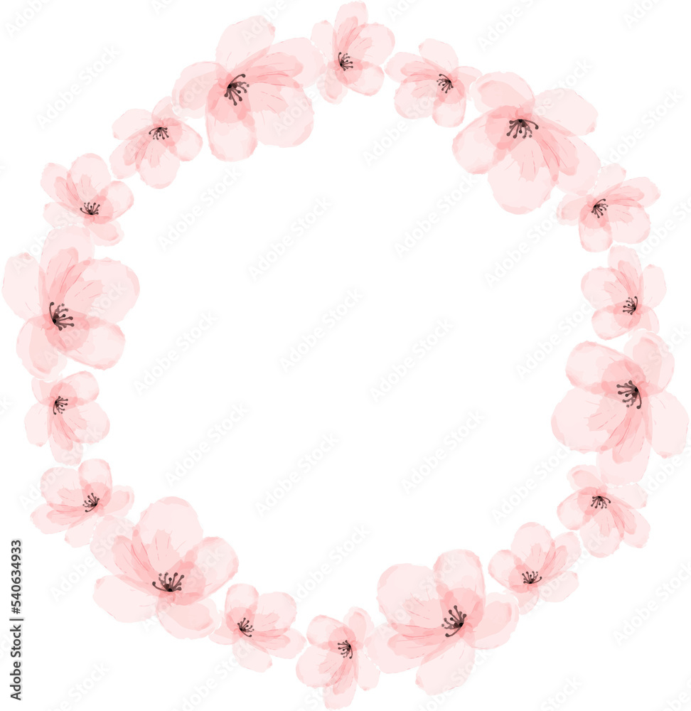 Cherry blossom circle wreath watercolor