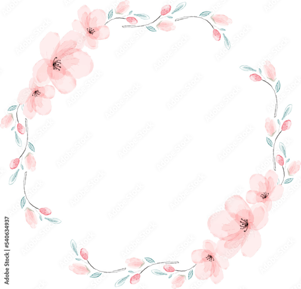 Cherry blossom circle wreath watercolor