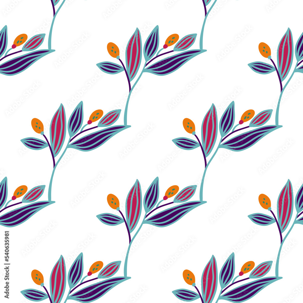 Barberry twigs seamless pattern. Wild berries floral wallpaper.