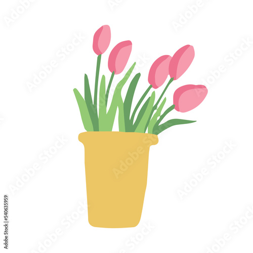 Wallpaper Mural pink tulips in flower pot on the white background Torontodigital.ca