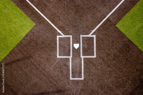 Aerial view of baseball field with lines