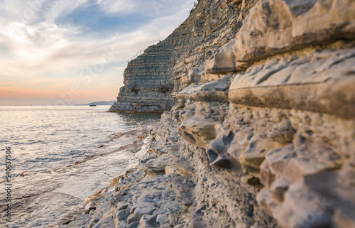 Gelendzhik city, rocky Sosnovka beach at sunset photo