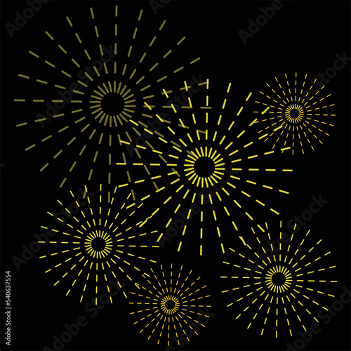 fireworks ornament in flat icon design on dark sky color background vector