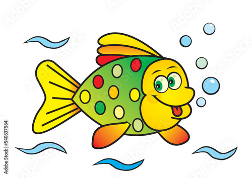 Canvastavla cute smiling color fish with eyes and tongue, humorous vector illustration for c