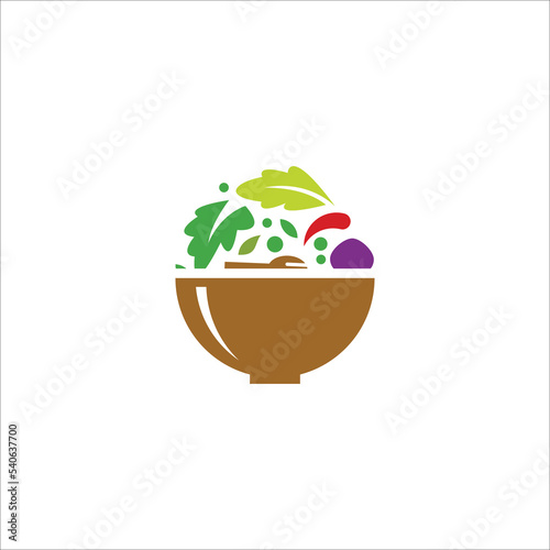 Salad vegan, salad vegetarian health food, real food on the bowl vector illustration concept