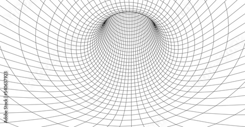 Wireframe abstract tunnel. 3D tunnel grid. Futuristic 3d portal. Network cyber technology. Vector illustration.