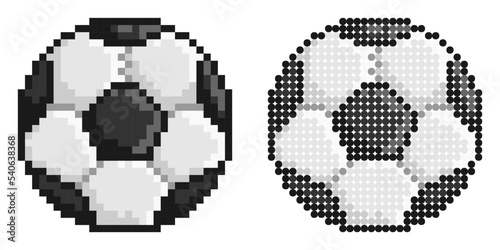 Pixel icon. Black and white classic soccer ball. Football sport game. Simple retro game vector isolated on white background