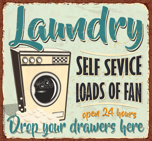 Vintage Laundry metal sign.Retro poster 1950s style.