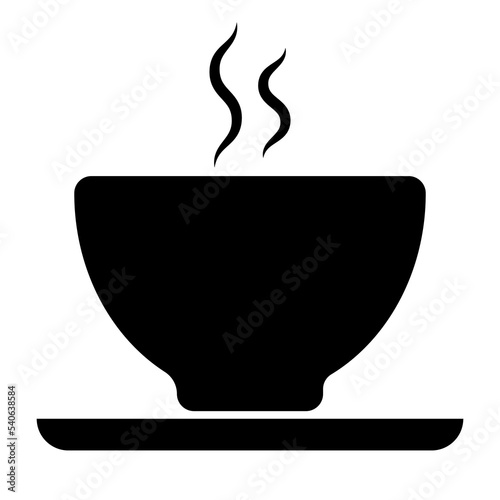 Hot soup icon with plate. Hot steam out form soup. Black icon with white background. Vector illustration EPS 10 FIle.
