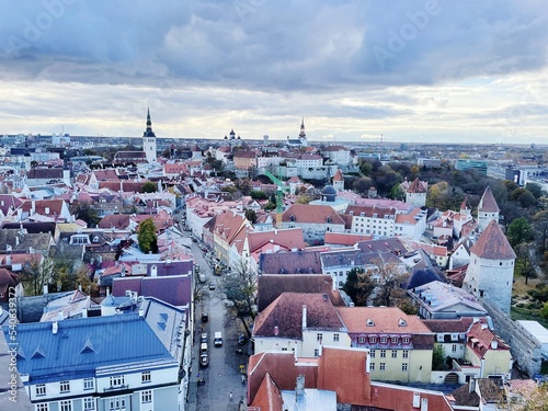 Old Tallinn Medieval buildings Old City Europe View from Oleviste Church photo
