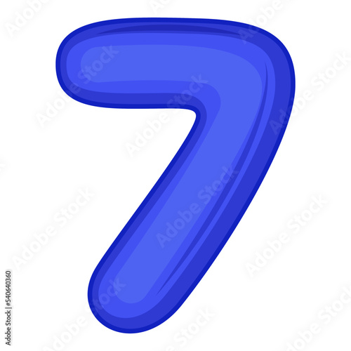 7, cartoon Arabic numerals. The ten digits of the Arabic numerals from 0 to 9, font Hand drawn. Decorative numbers for children's magazines. Vector illustration isolated on white background.