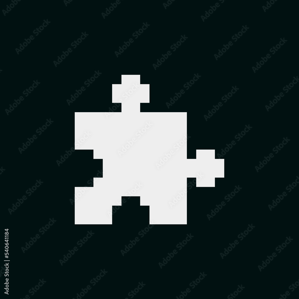 Puzzle piece pixel art style design for web, sticker, mobile app, isolated  black and white vector illustration. 1-bit sprite. Stock Vector
