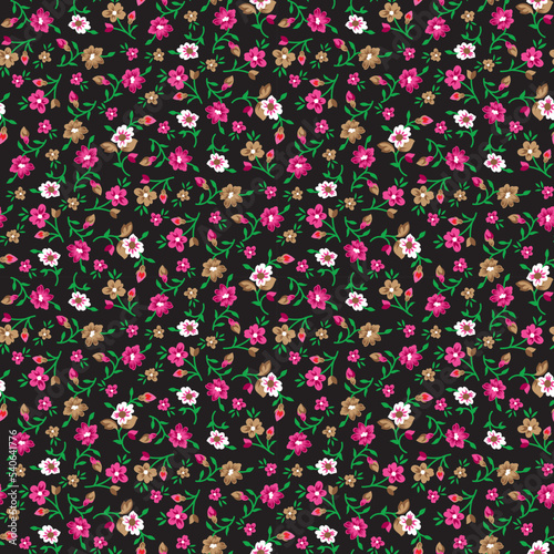 little cute flower repeated pattern vector illustration on black background, small floral seamless pattern