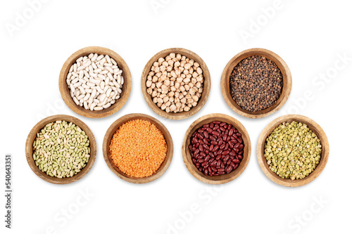 Peas, beans and lentils. Isolated. Transparent background. In a bowl. Top view. Food collection. Precision cut and impeccable finish that allows the addition of colored backgrounds.