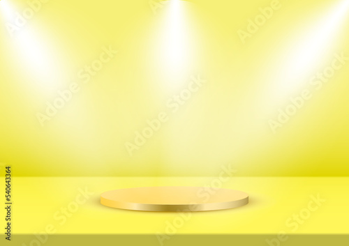 podium 3d geometric shape  background minimalist abstract vector illustration rendering 3d  light and shadow  white yellow circle spotlight