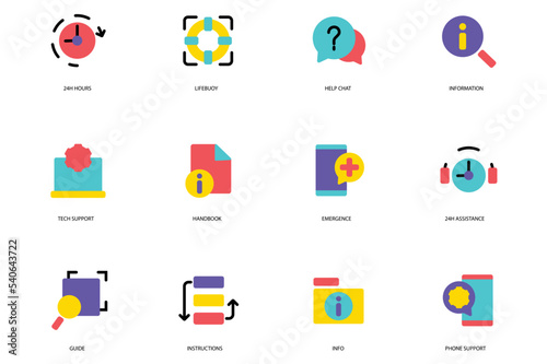 Help and Support set of icons concept in the flat cartoon style. Images of ways to get help and support. Vector illustration.
