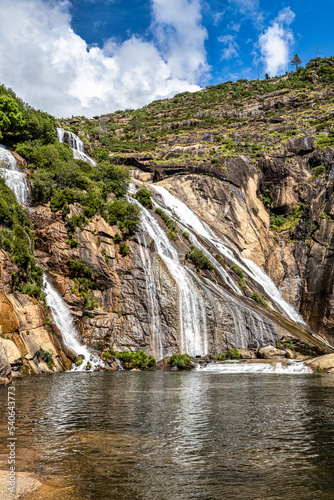 Ezaro waterfall  Galicia  Northern Spain in Spring. It empties into the Atlantic ocean in a waterfall