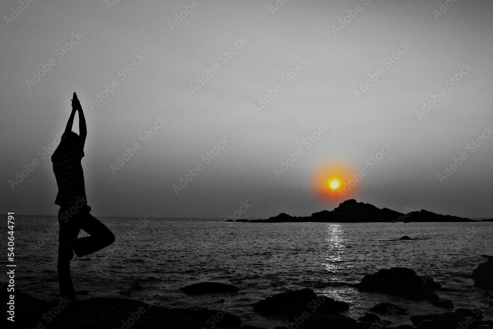 Silhouette of a Person on the Beach at Sunset