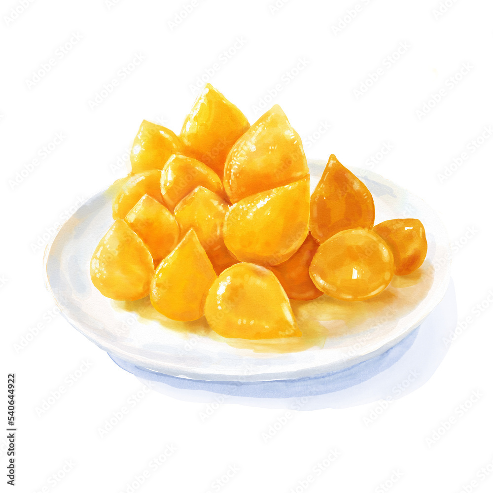Golden drop, Thai sweet, watercolor. Golden drop, Thai sweet, watercolor.