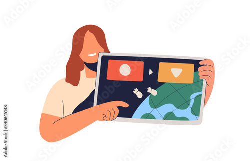 Vlogger and video review on politics. Online channel with political news, history education. Journalist and mass media reportage, vlog concept. Flat vector illustration isolated on white background