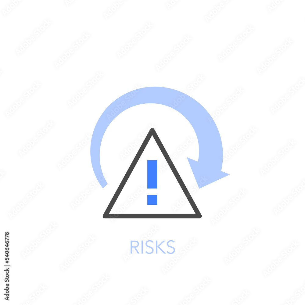 Simple visualised risks icon symbol with an exclamation mark and an arrow as a risk meter. Simple visualised risks icon symbol with an exclamation mark and an arrow as a risk meter.