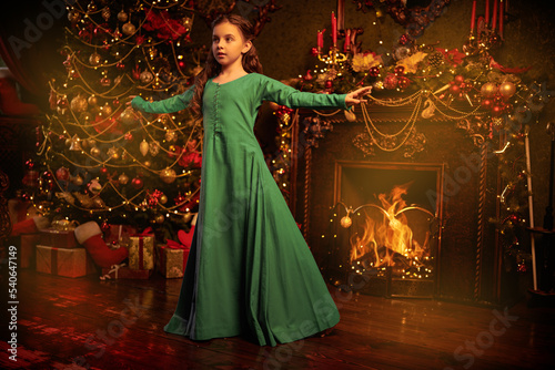 girl dancing in xmas room