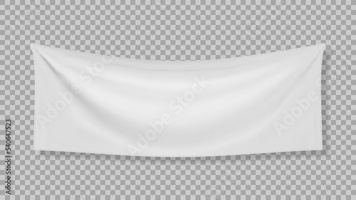 White textile banner with folds with transparent shadow
