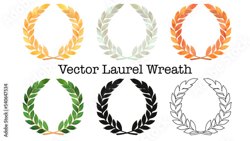 月桂樹のリースフレームセット。水彩風ベクターイラスト。