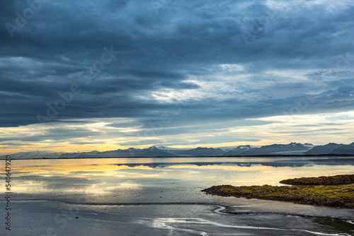 Icelandic landscape, moody sunset and black beach