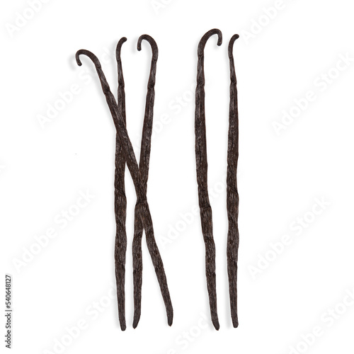 Vanilla. Fresh vanilla pods. Isolated. Top view. Transparent background. Precision cut and impeccable finish that allows the addition of different and colored backgrounds.