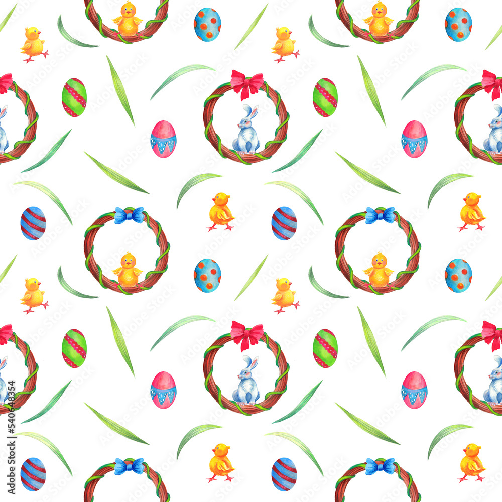 Watercolor seamless Easter pattern. Transparent layer.