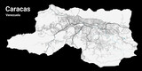 Caracas map. Detailed map of Caracas city administrative area. Cityscape panorama illustration. Road map with highways, streets, rivers.