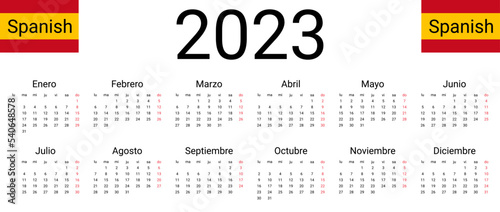 Spanish 2023 calendar. Vector design template start from monday. Full months for wall calendar