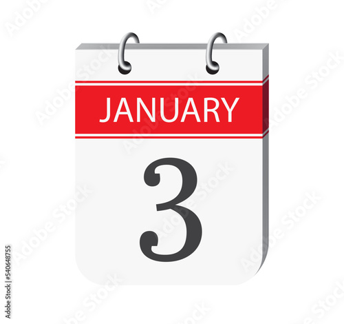 3rd january calendar page. 3d one day calendar date appointment, event reminder illustration.
