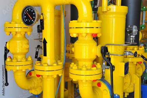 Closeup of pressure meter on natural gas pipeline