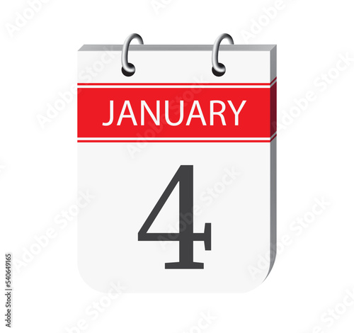 4th january calendar page. 3d one day calendar date appointment, event reminder illustration. 