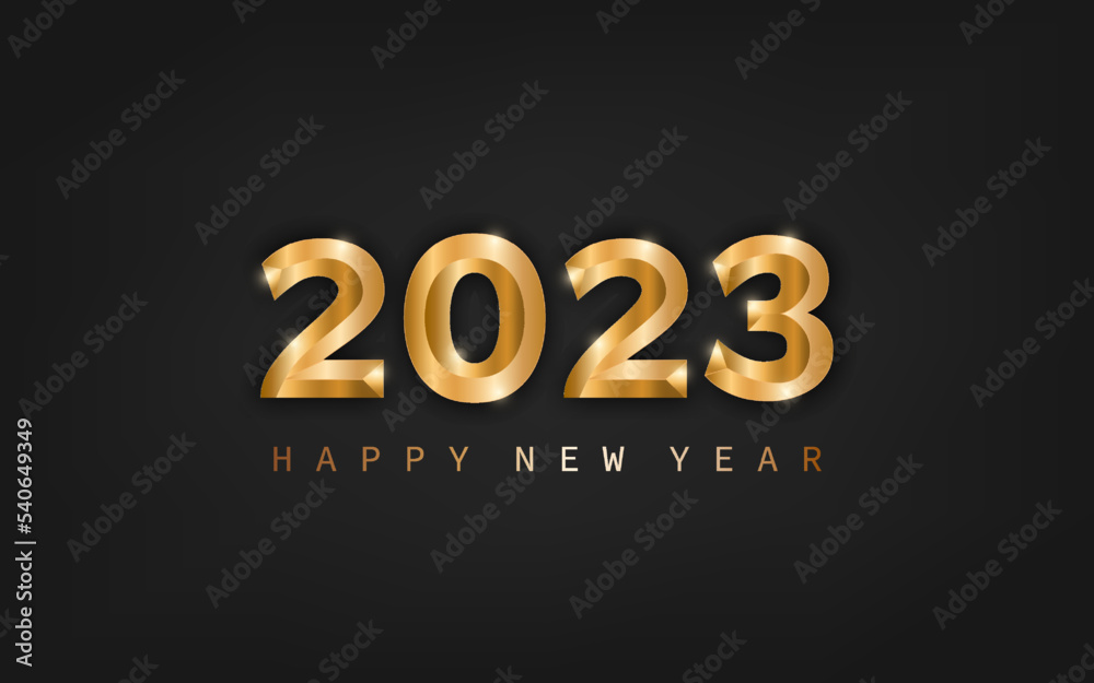 Happy New Year banner and template. Gold shiny luxury text 2023 happy new year. Vector Illustration