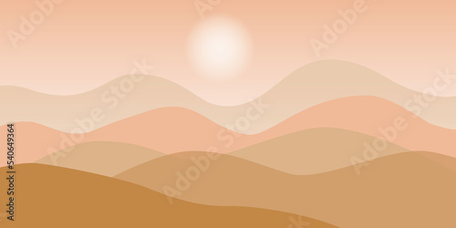 View of the mountains with sunlight on pastel pink background. Natural and landscape concept. copy space for the text. Design style.