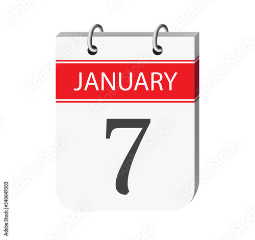 7th january calendar page. 3d one day calendar date appointment, event reminder illustration. 