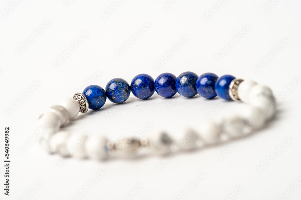 close up of a beautiful white and blue stone bracelet
