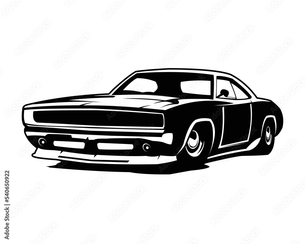 best front muscle car vector logo for badge, emblem, isolated on white background