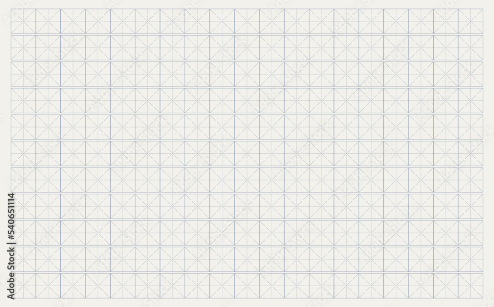 Workbook for writing hieroglyphs. Lined paper for printing. Geometric pattern for school. Realistic lined paper. Simulator for writing Chinese characters. Page of calligraphy exercises. Graph paper