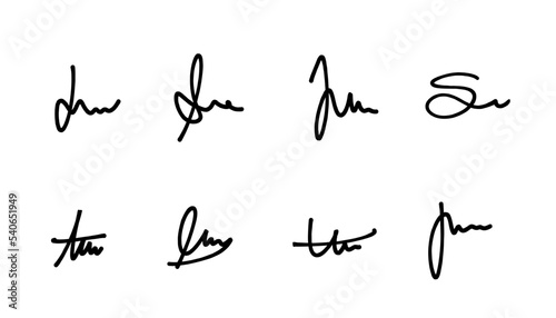 Business signature vector set. Fake signature set.