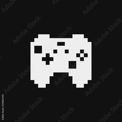 Gamepad icon, emoji. Video game. Retro 80s pixel art. Flat style. Old school computer graphic design. 1-bit sprite. Game assets. Isolated vector illustration.
