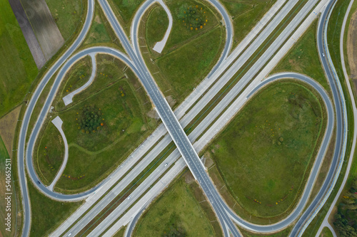 aerial view of highway road interchange