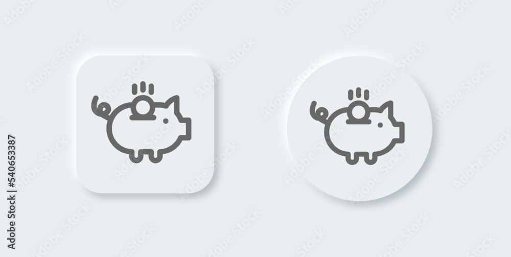 Savings line icon in neomorphic design style. Pig coin signs vector illustration. Savings line icon in neomorphic design style. Pig coin signs vector illustration.