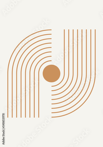 Abstract geometric minimalist artwork. Mid century modern and Bauhaus inspired retro poster with an arch and circle. Modern trendy wall art with simple shapes.