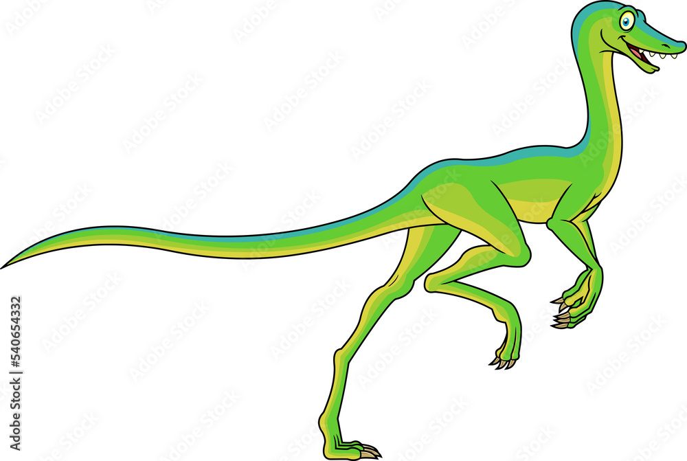 Coelophysis Dinosaur Cartoon Character. Hand Drawn Illustration Isolated On Transparent Background